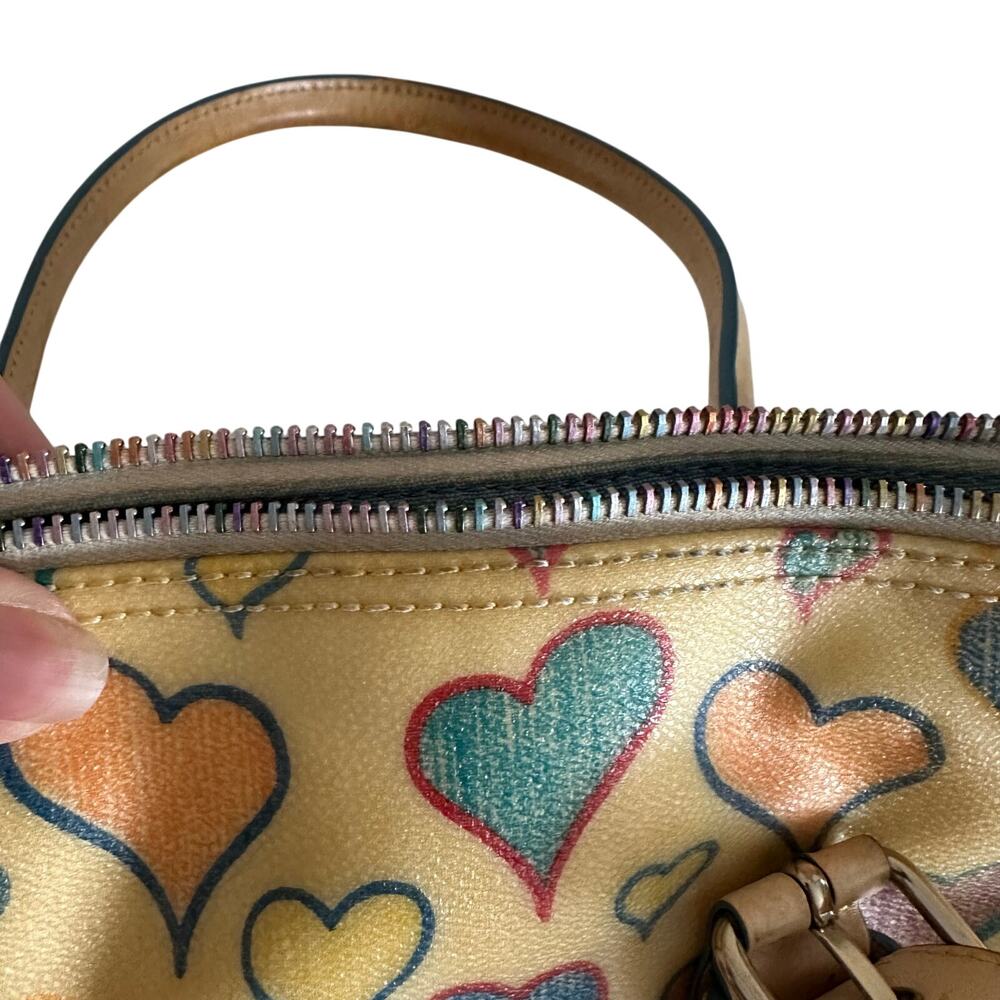 Dooney & Bourke Heart Print Satchel Y2K Vintage Coquette Bag Rare Novelty Tote - Picture 12 of 16